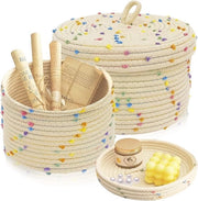 Cassa di stoccaggio con coperchio in corda di cotone intrecciata - cassa di stoccaggio per bagno in 2 misure.