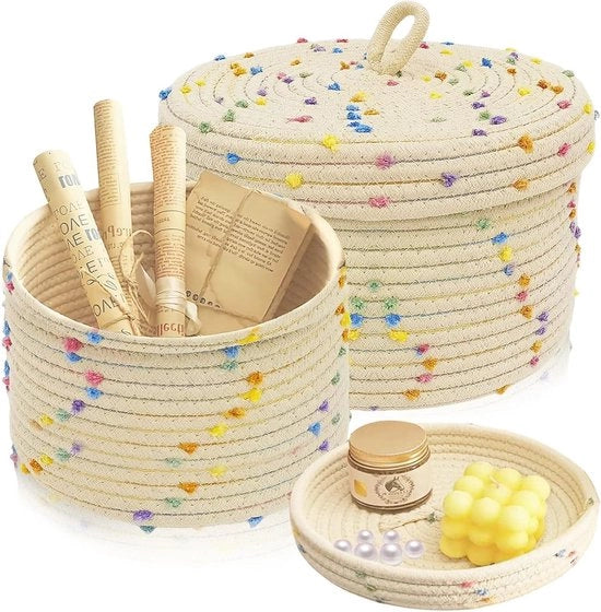 Cassa di stoccaggio con coperchio in corda di cotone intrecciata - cassa di stoccaggio per bagno in 2 misure.