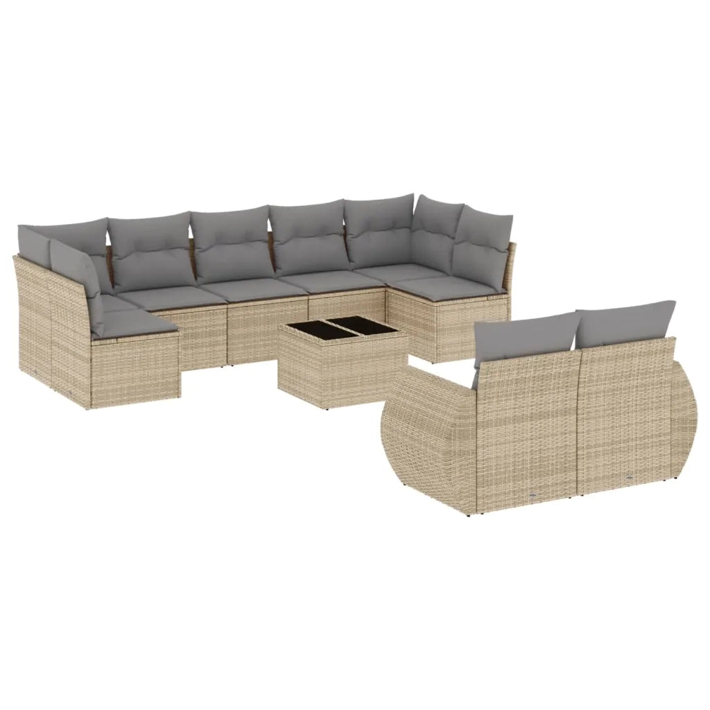 Set Divano da Giardino 10 pz con Cuscini Beige in Polyrattan 3221828