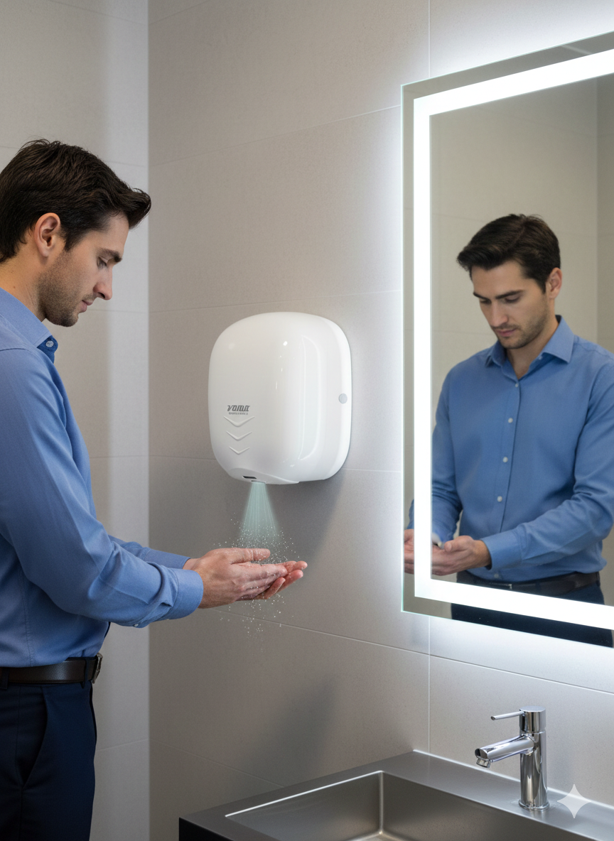 Asciugamani Elettrico con Fotocellula 1100W Vama Stream Dry UV BF Acciaio Bianco