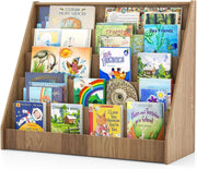 Libreria Montessoriana per Bambini a 5 Livelli, Scaffali Espositivi con Spazio Nascosto sul Retro e Antiribaltamento, per Cameretta, Soggiorno e Asilo Nido, 91 x 38 x 76,5 cm (Naturale)