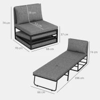 Poltrona Letto con Cuscino e Copertura Protettiva, in Tessuto Effetto Lino e Metallo, 66x70x74 cm, Grigio