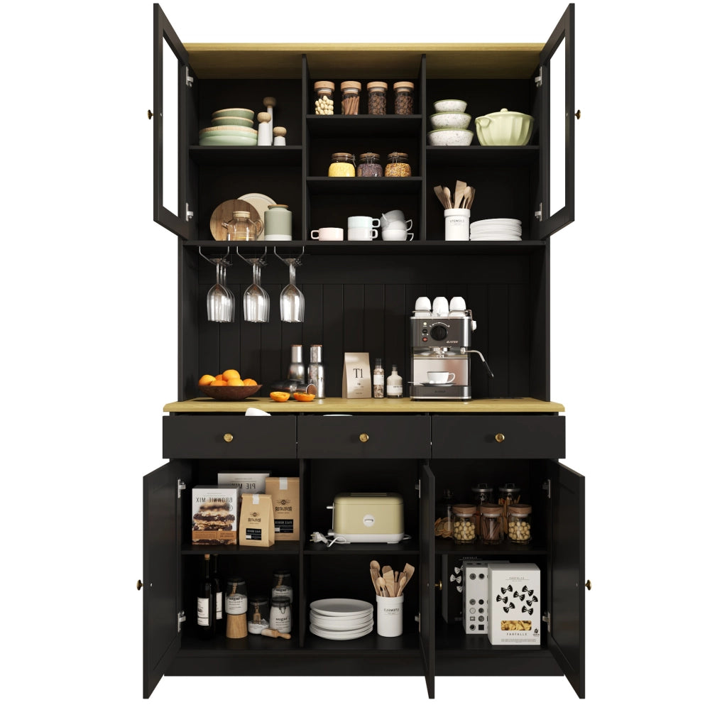 Credenza alta nera 120×40×191 cm con ante in vetro