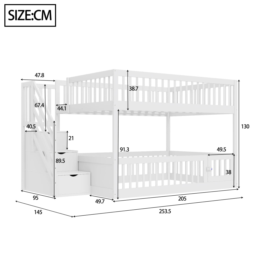 LETTO a castello 140x200 cm in legno bianco con scala e cassetti
