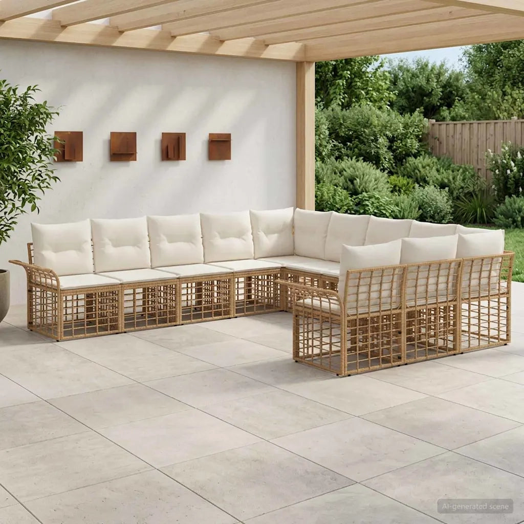 Set di divani da esterno 11 pcs Naturale e Bianco Crema 3437782