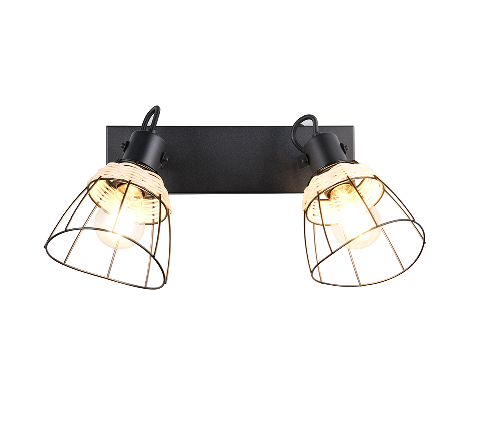 Barra 2 spots, rattan e metallo, naturale e nero, L 36 cm, Jerome
