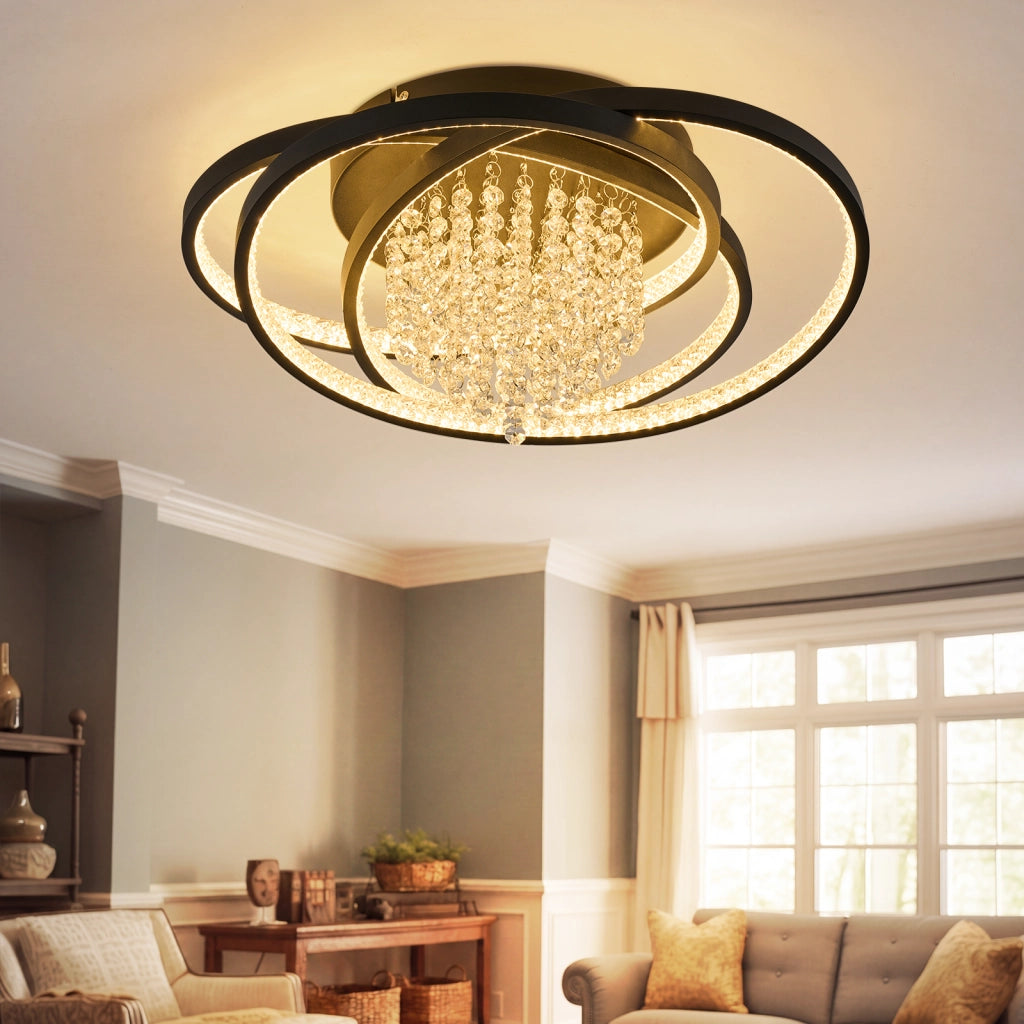 ZMH Plafoniera LED moderna rotonda nera luce bianca calda 3000K 40W lampada di cristallo per corridoio ufficio o studio
