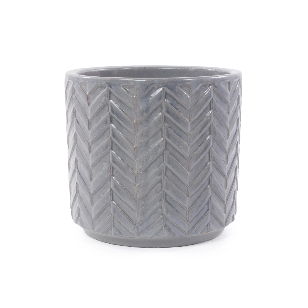 VASO per piante Ø31,5 cm in ceramica grigio cenere lucido con rilievo a spina di pesce