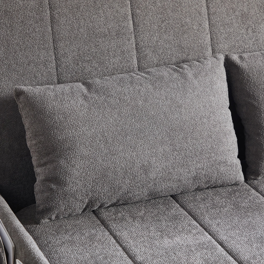 Divano letto 2 posti - con funzione letto e tasche laterali - in chenille - grigio