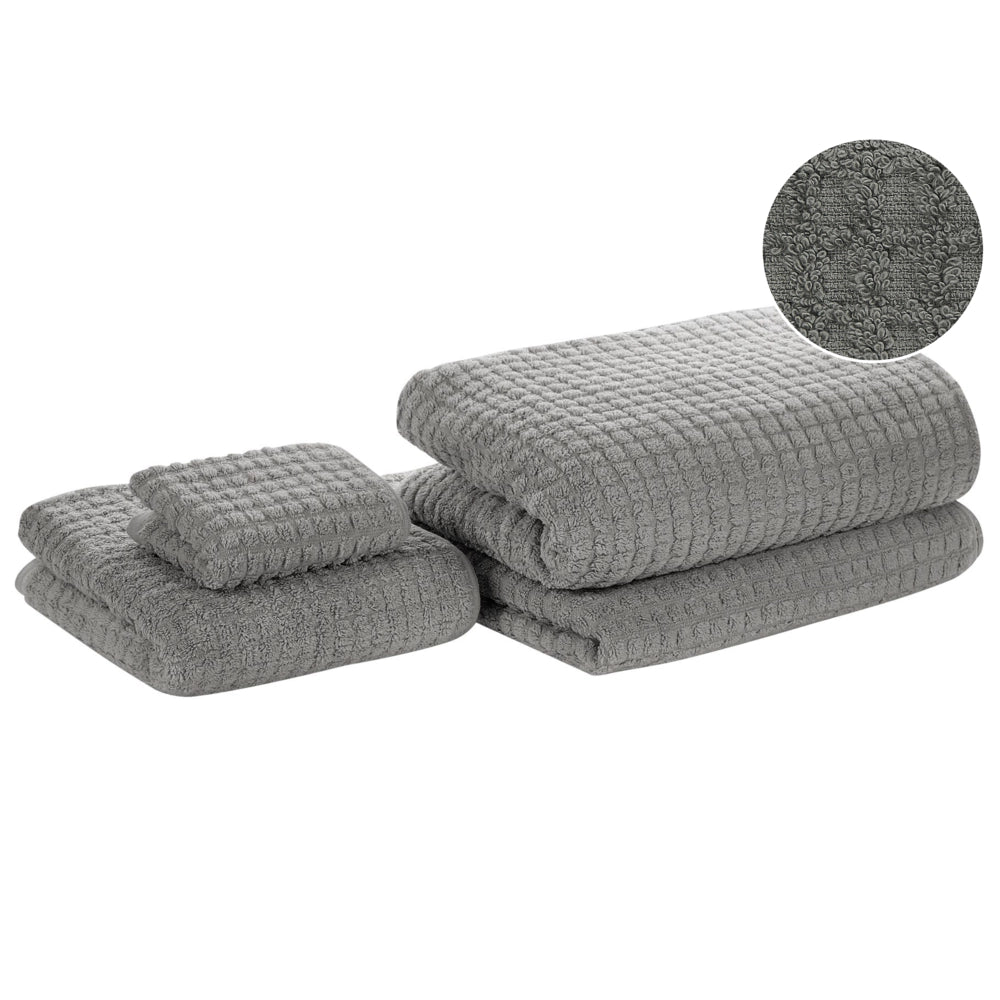 Set di 4 asciugamani da bagno e telo da bagno per ospiti in cotone grigio a bassa torsione