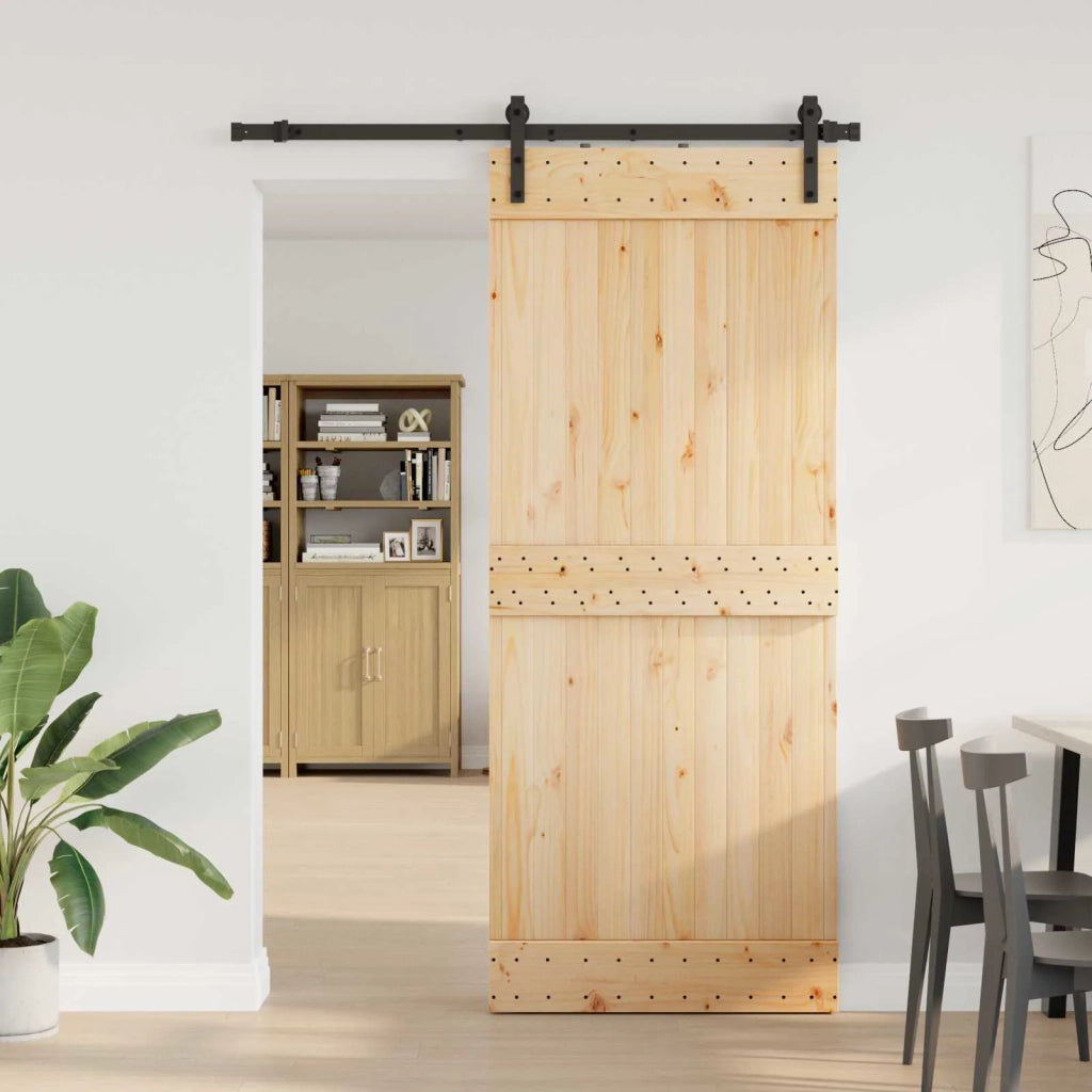 Porta scorrevole NARVIK Naturale e Nero 85 x 210 cm (152,5 cm) 3445253