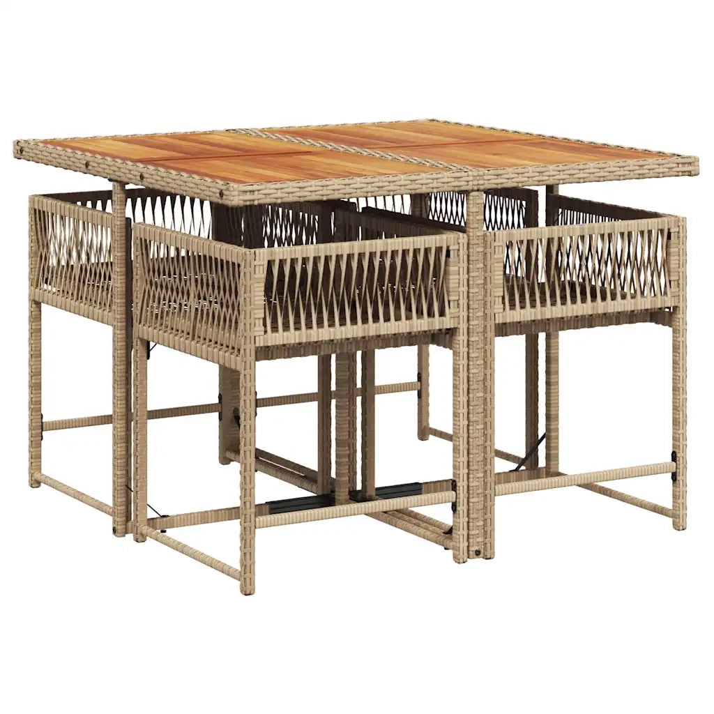 Set da Pranzo da Giardino 5 pz | Set Salotto da Giardino con Cuscini Beige in Polyrattan