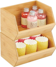 Scatola di archiviazione a pile - scatola di archiviazione multifunzionale in bambù per armadi cucina, mensole e superfici - tavola aperta in bambù sostenibile - set da 2 - colore naturale