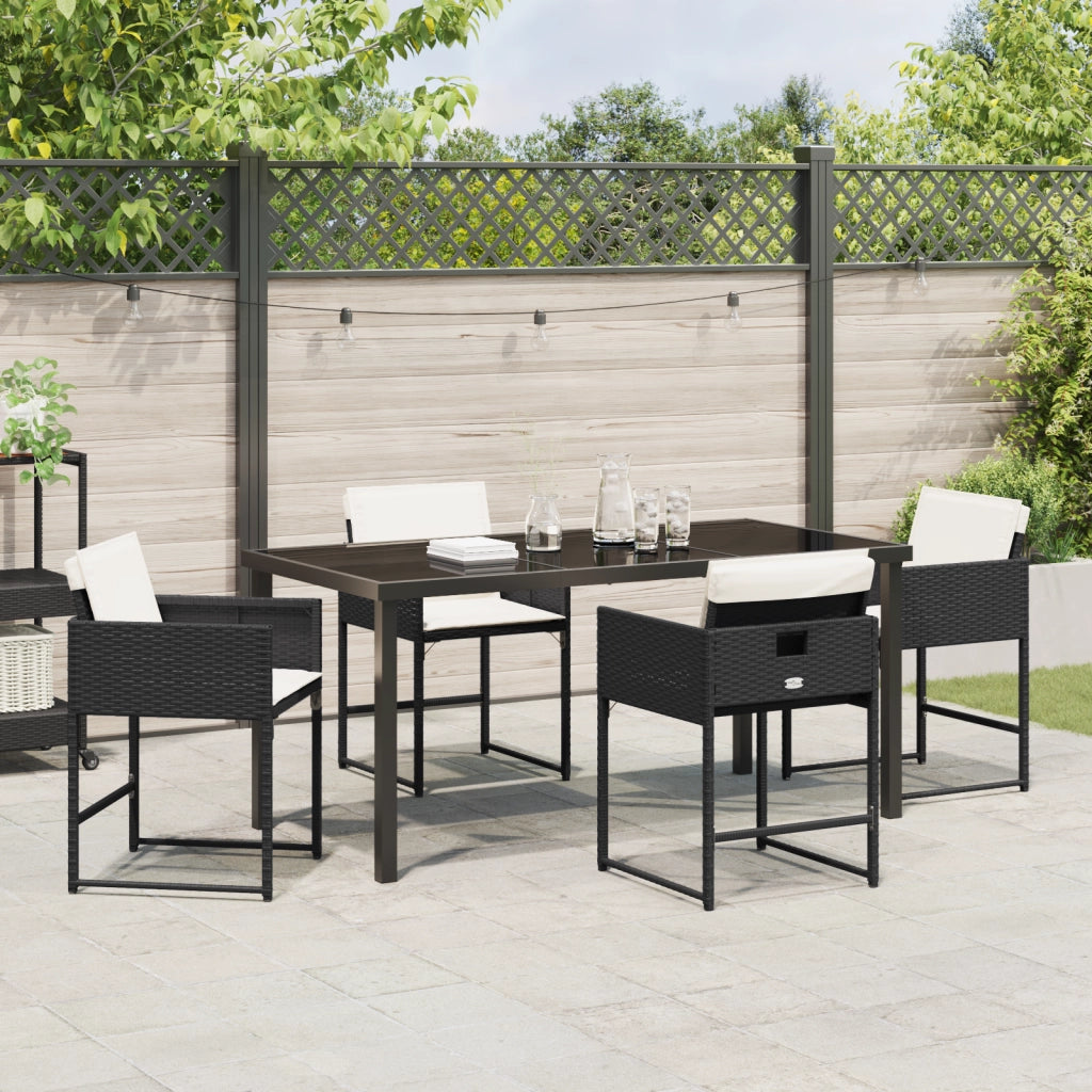 Set da Pranzo da Giardino da 5 Pezzi con Cuscini Nero Rattan PE