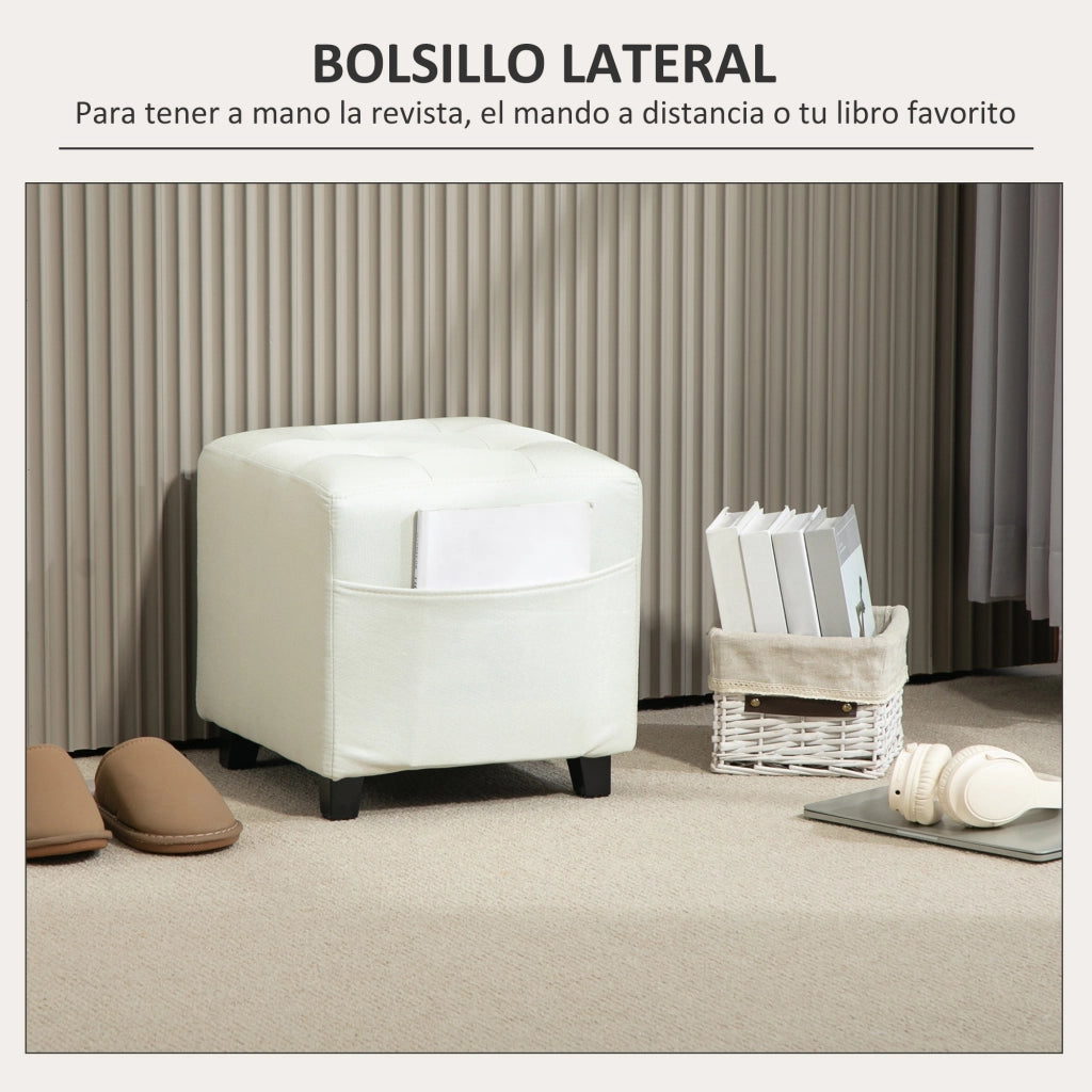Pouf con Tasca Laterale e Coperchio Imbottito ¨C zephmum ¨C Crema