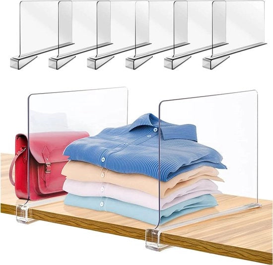 Pannelli acrilici trasparenti da 6 pezzi - Senza perforazione - Organizzatore di abbigliamento - Cassetto per camera da letto e cucina