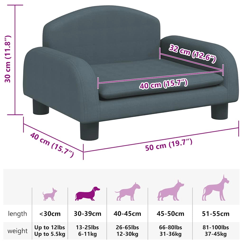 Cuccia per cani comoda cesta da divano tessuto grigio scuro 50 x 40 x 30 cm 02_0043160