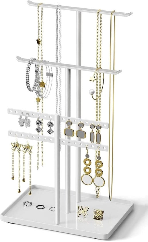 Organizzatore per gioielli in metallo resistente - 3 strati - Display per collane/orecchini/brevetti - 32 cm alto - Decorazione estetica per la camera - Grande capacità - Supporto per gioielli
