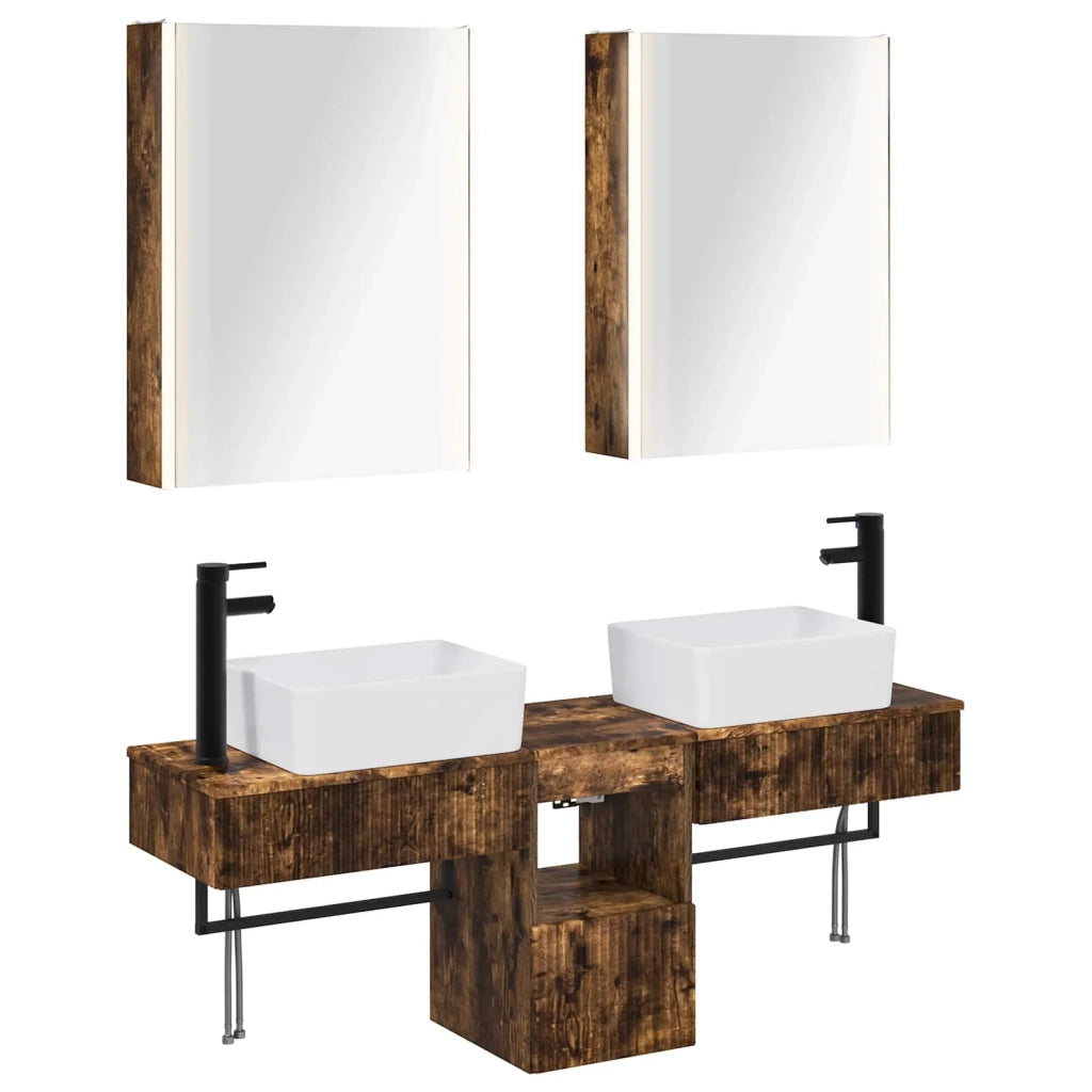 Set di Armadi da Bagno 5 pcs Rovere Fumo 53 x 15,5 x 70 cm 3406331