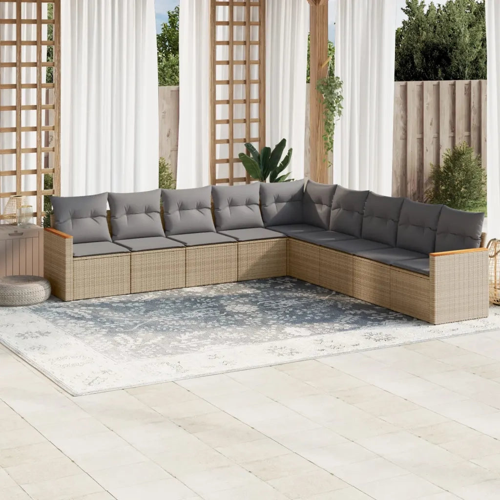Set Divano da Giardino 9 pz con Cuscini Beige in Polyrattan 3258461