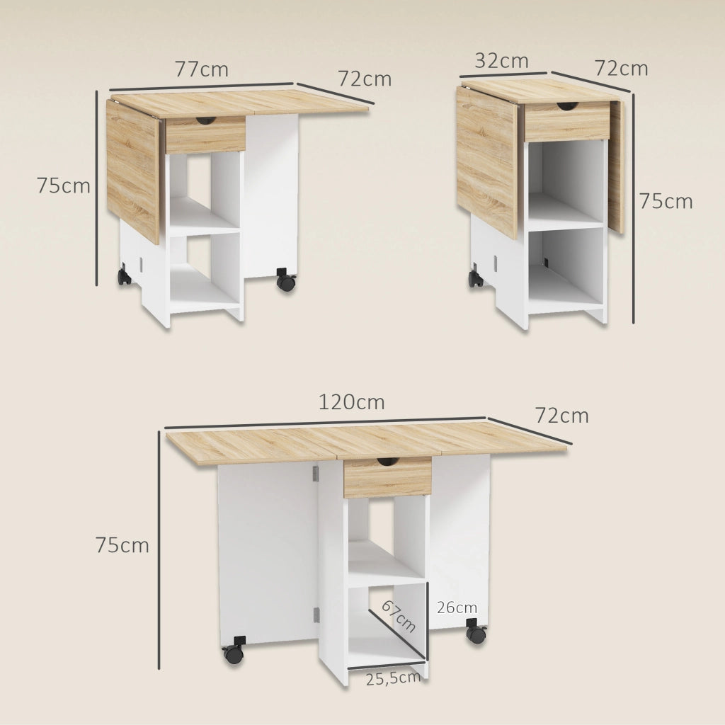 Tavolo da Pranzo Pieghevole Salvaspazio con Cassetto e Ripiani ¨C Zephmum ¨C Rovere
