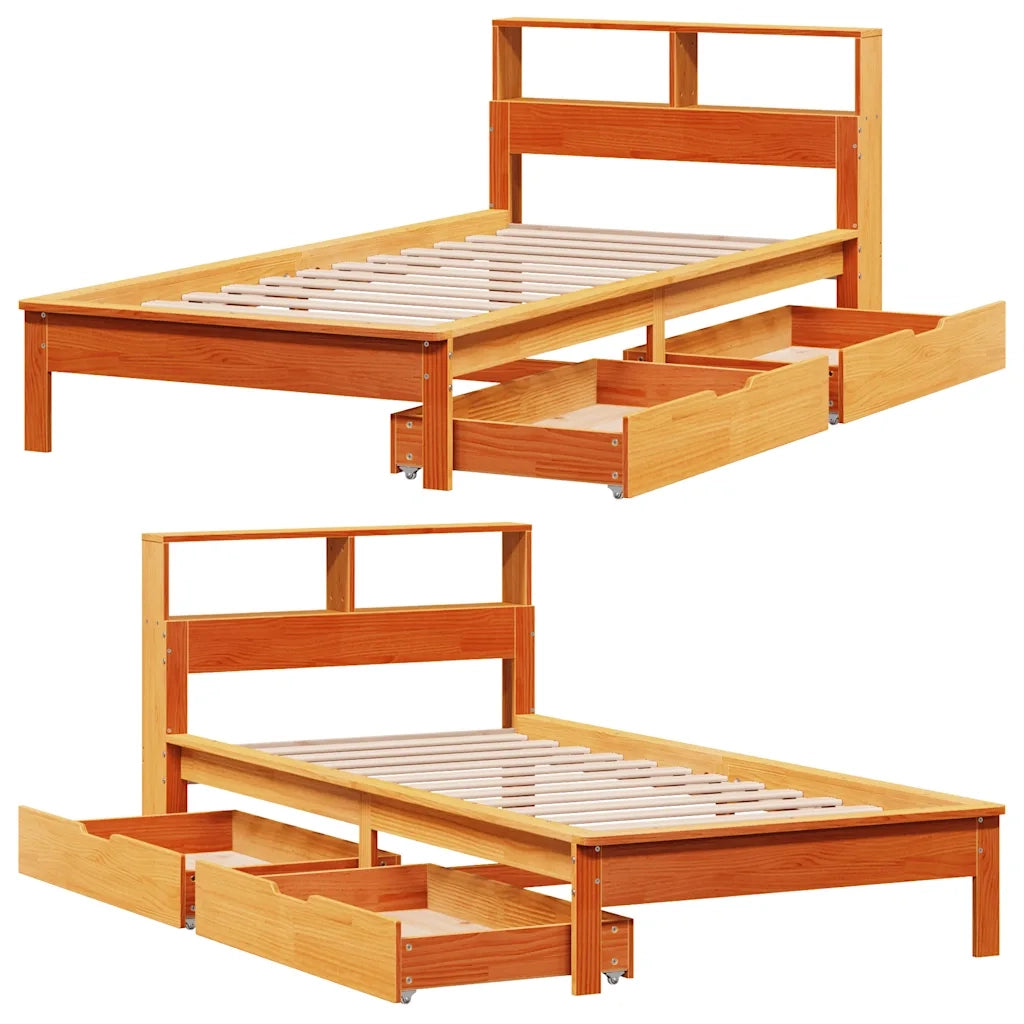 Letto Libreria senza Materasso Marrone Cera 90x200 cm in Pino