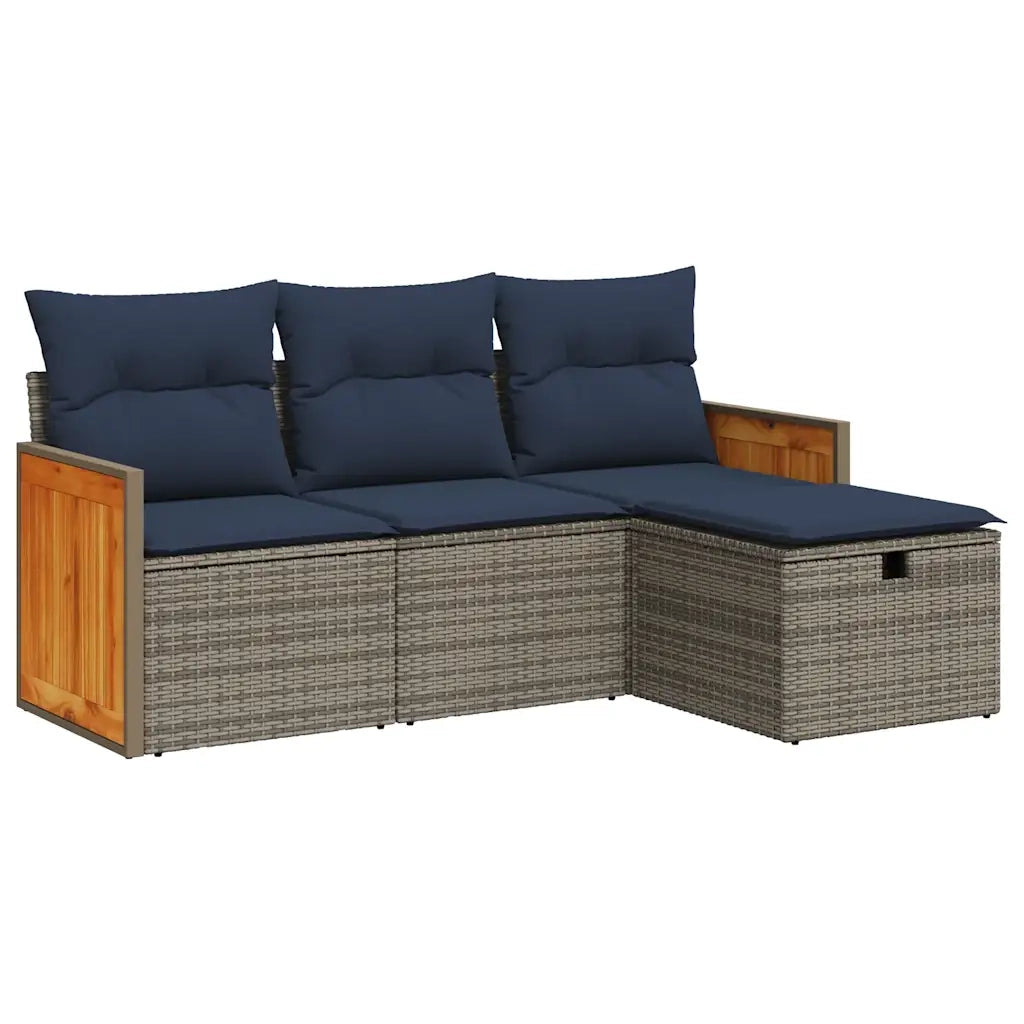 Set Divani da Giardino 4 pz con Cuscini in Polyrattan Grigio
