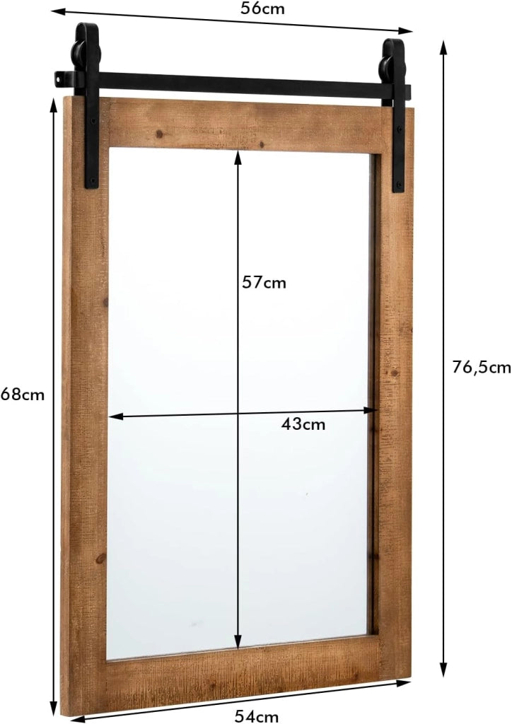 Specchio da Parete 76,5 x 56 cm, Specchio Rettangolare con Cornice in Legno e Staffa in Metallo, Specchio da Bagno Corridoio Soggiorno, Bianco (Marrone)