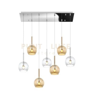 SOSP. CROMO RETTANGOLARE 7 LUCI VETRI TUTTI PICCOLO (3X TR+ 4X AM) 1155CR-S7 RP-TA