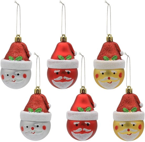 Decorazione di Natale - Babbo Natale - 6 pezzi - 10 cm - Hanger - Decorazione di Abete di Natale - Adatto per Natale - Rosso-Bianco