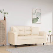 Divano a 2 Posti con Cuscini-Sofa 2 Posti con Cuscini Beige 120 cm Tessuto Microfibra