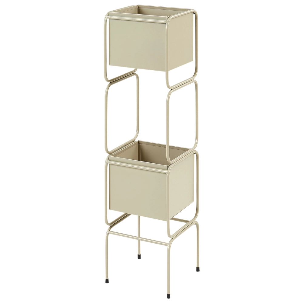 Portapiante a 2 livelli per fioriere rotonde 20 x 20 x 75 cm in metallo beige per interni ed esterni
