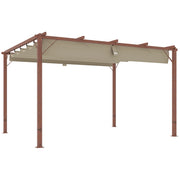 Gazebo Pergola con Tetto Retrattile. Picchetti e Viti. in Poliestere e Alluminio. 382x300x232 cm. color Legno