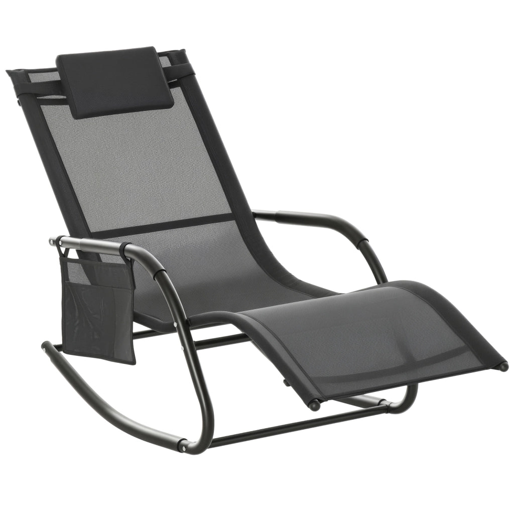 Poltrona dondolo per esterno con braccioli e schienale imbottito, 150x62x88 cm, nero ¨C zephmum ¨C poltrona da giardino reclinabile