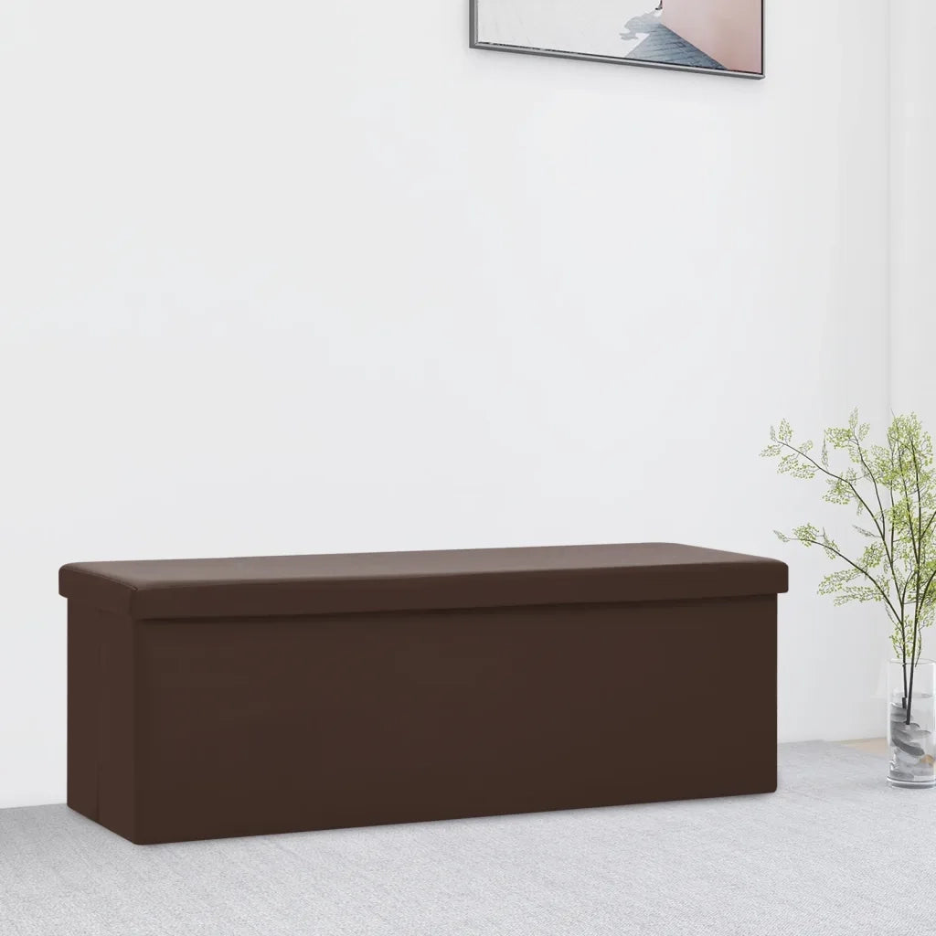 Panca Portaoggetti-Sgabello-Panca con Contenitore Pieghevole Marrone in PVC
