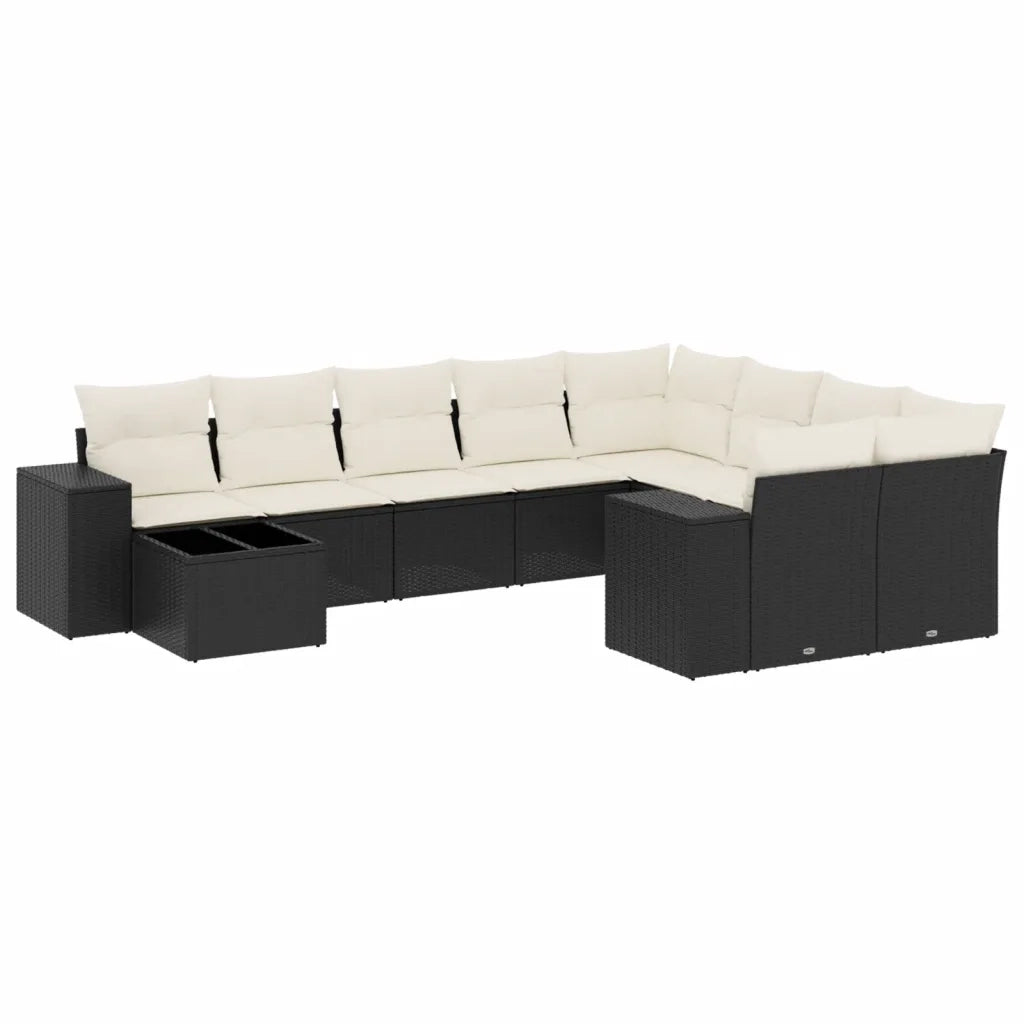 Set Divani da Giardino 10pz con Cuscini in Polyrattan Nero 3223055
