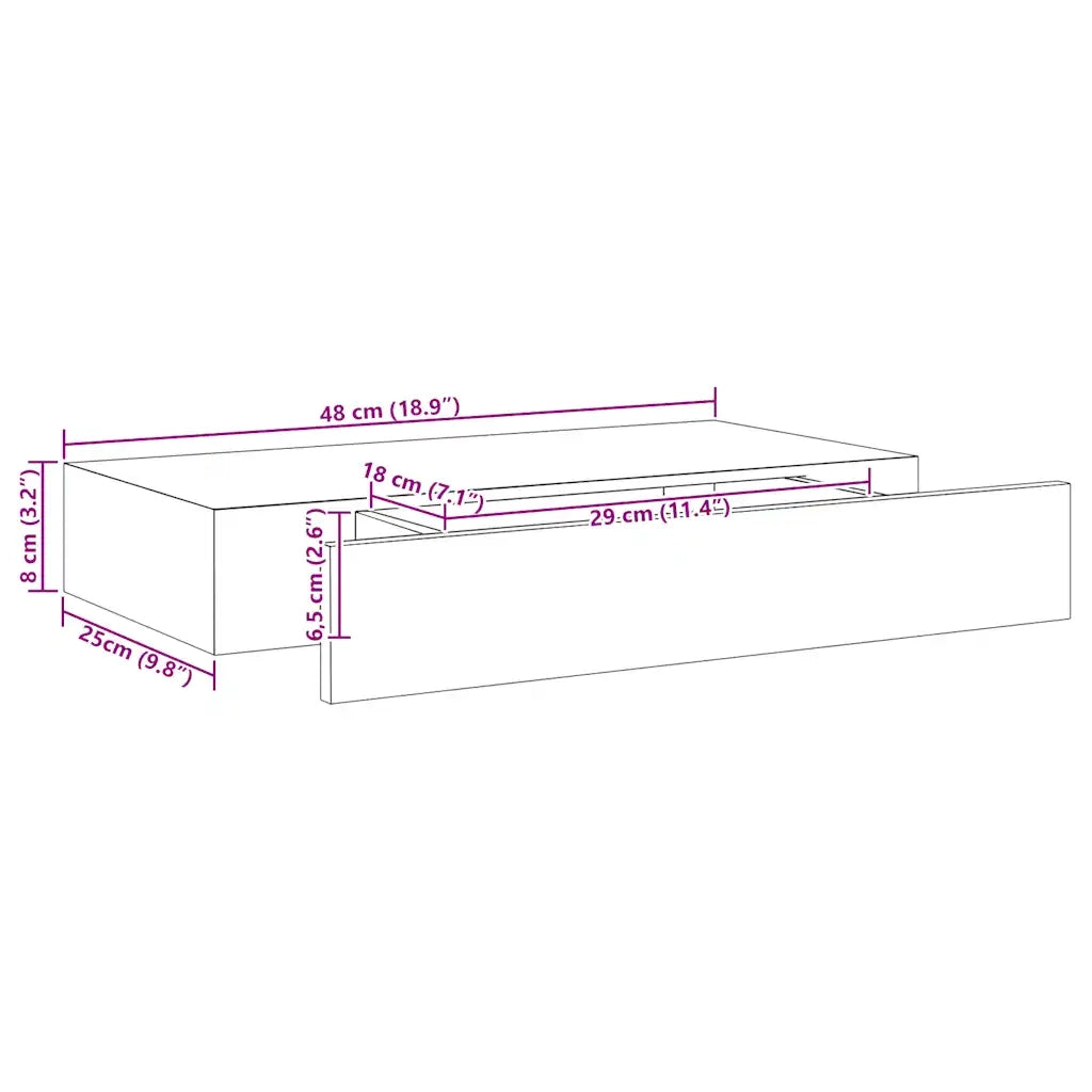 Mensola a Muro Galleggianti con Cassetto Nera 48x25x8 cm 288205