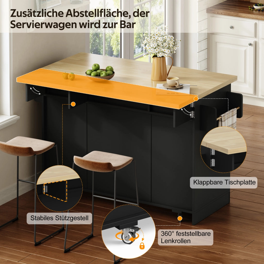 Isola Cucina Mobile con Piano Ribaltabile e Cassetto ¨C MINIMAL ¨C Bianco, 120x45x87 cm