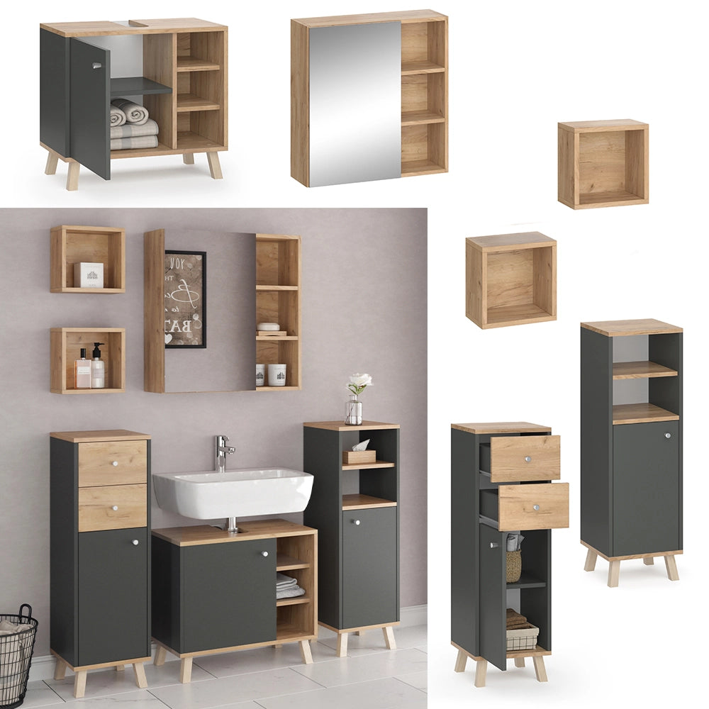 Vicco Set mobili bagno Antracite 5 parti, con ripiani