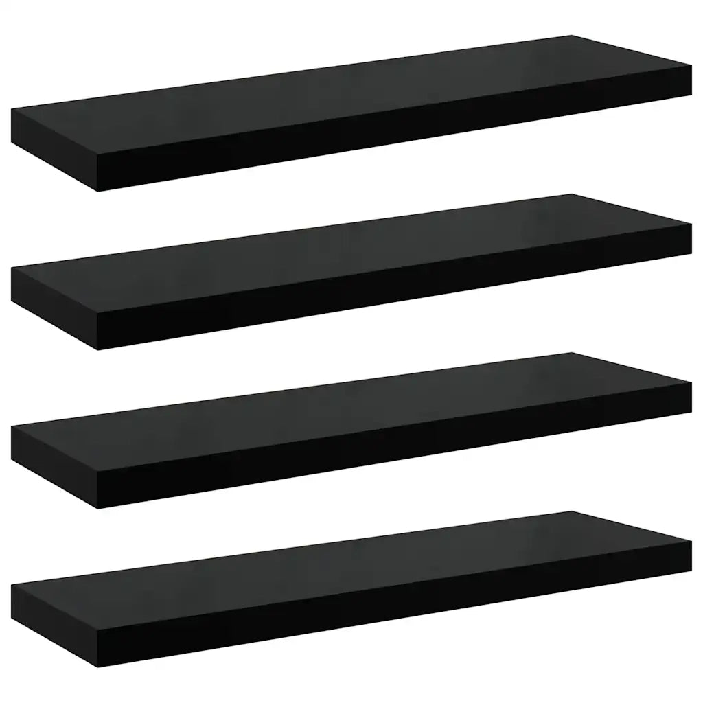 Scaffali a Parete 4 pz Nero Lucido 80x23,5x3,8 cm in MDF 323774