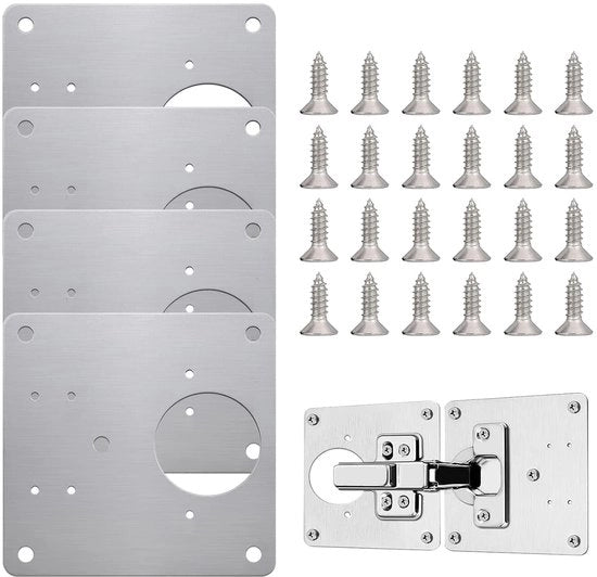 Pannello di riparazione per sospensioni - 4 pezzi - Incluso con viti - In rame inox - Dimensioni 9x9 cm - Per porte di armadi e mobili