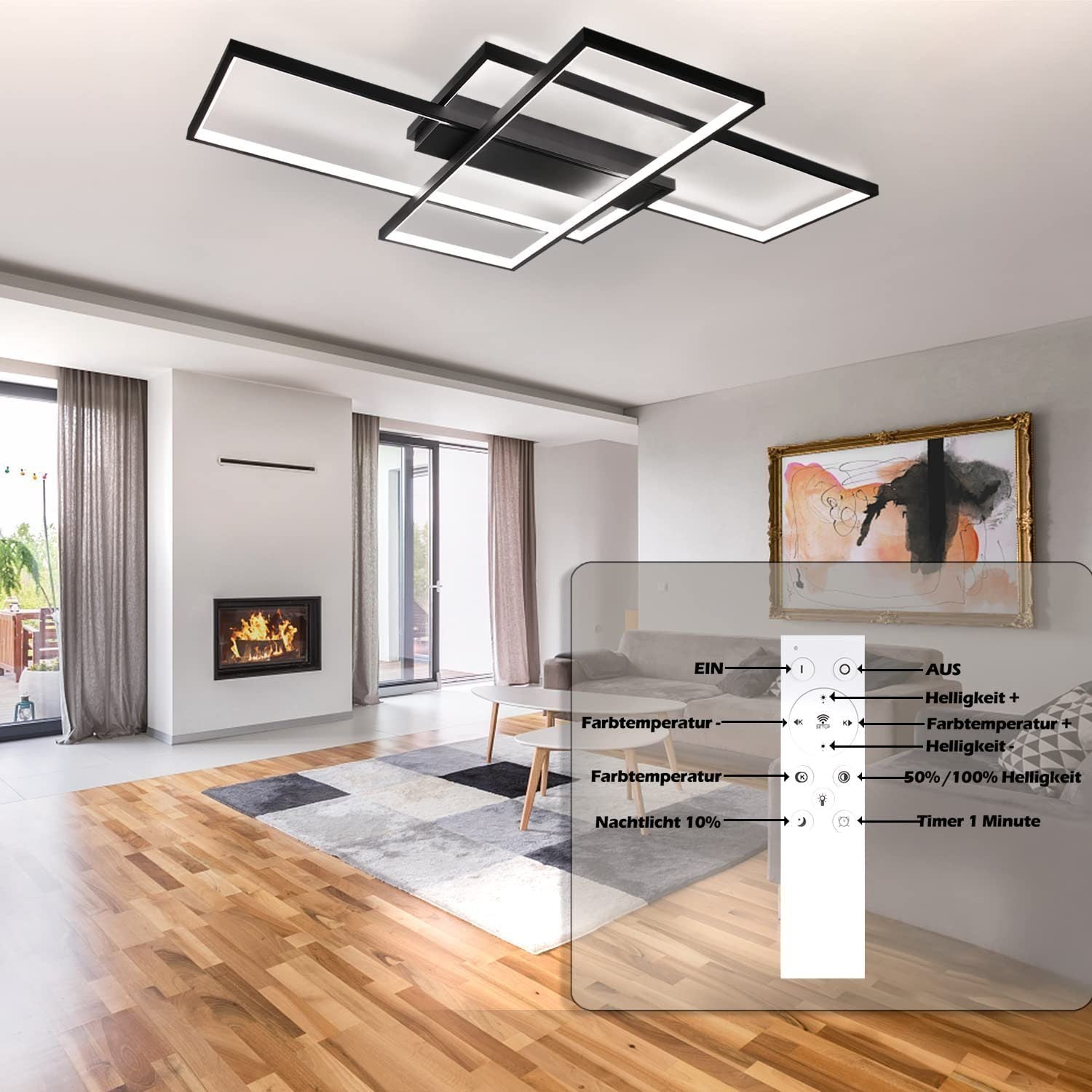 ZMH Lampada da soffitto LED moderna geometrica rettangolare 100cm per soggiorno camera