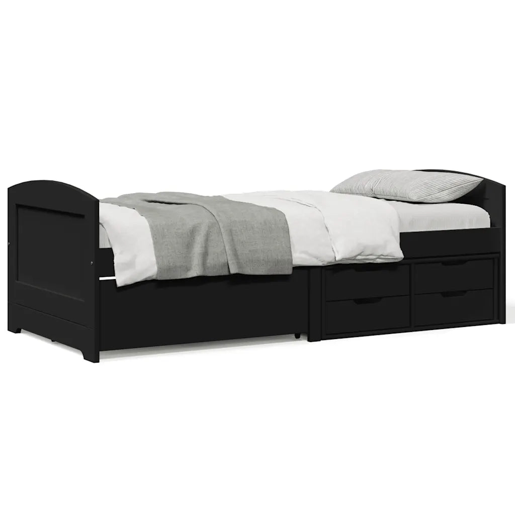 Letto singolo | Letto per adulti | Dormeuse con 5 Cassetti senza Materasso Nero 90x200 cm IRUN