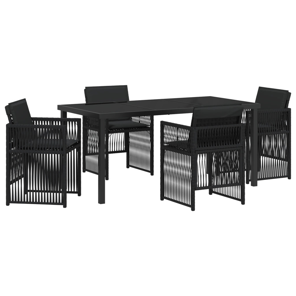 Set da Pranzo per Giardino da 5 pezzi con Cuscini Rattan Sintetico Nero