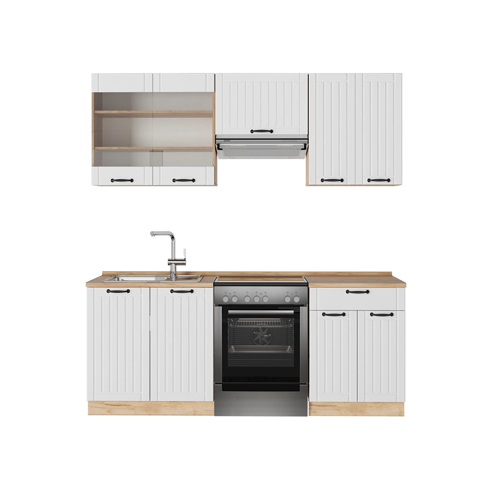Cucina componibile Fame-Line Bianco rustico/Rovere dorato 200 cm, PL Rovere Vicco