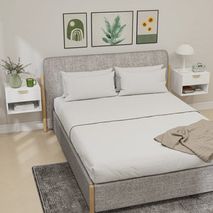 Set di 2 Comodini Sospesi 40x34x29 cm con Pannelli Scanalati Cassetto e Ripiano Bianco