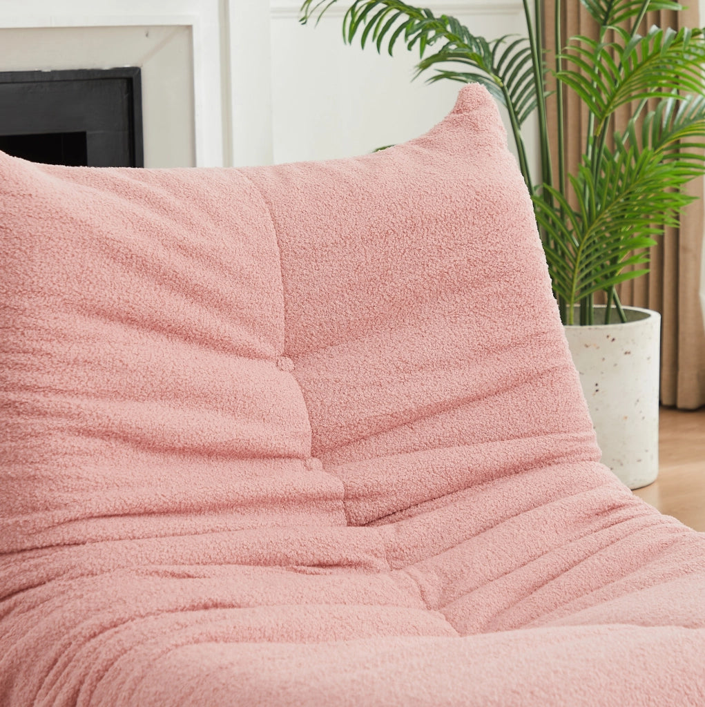 Poltrona lounge modulare rosa in ciniglia teddy, senza montaggio