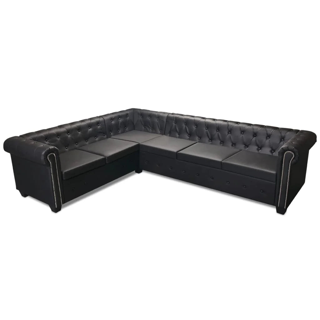 Divano angolare Chesterfield 6 posti similpelle nera 02_0020847