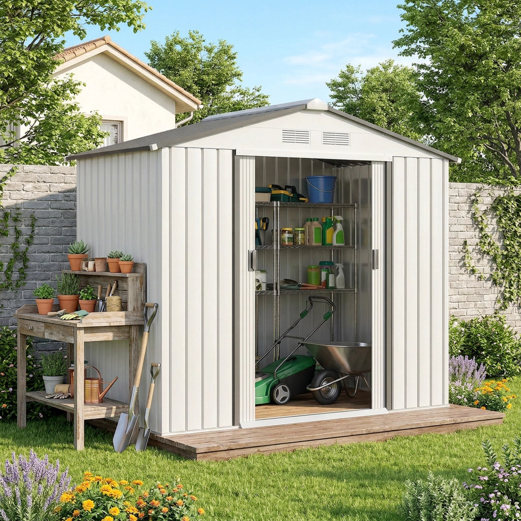 Casetta da giardino ¨C zephmum ¨C bianco metallo 213x130x185 cm