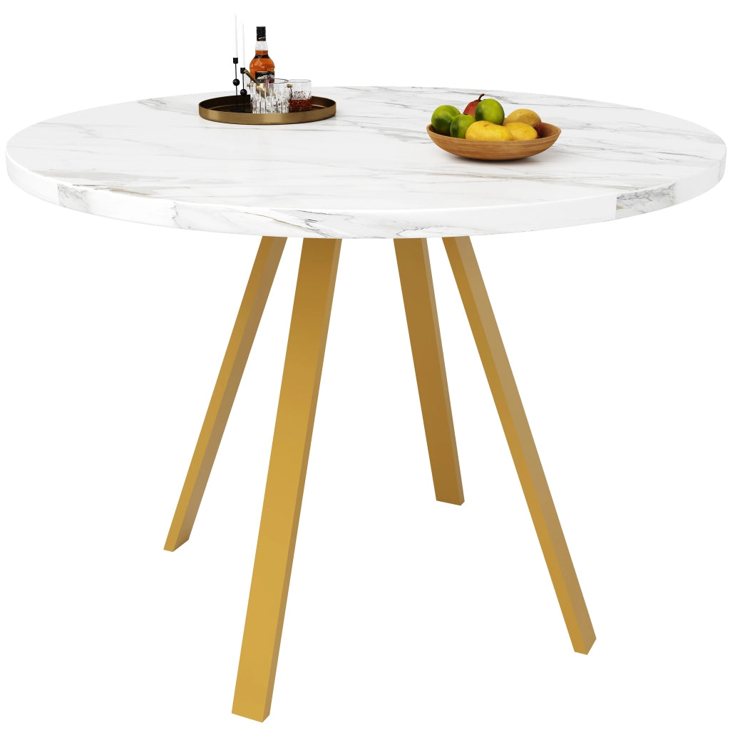 Tavolo da pranzo rotondo in MDF con gambe in ferro per cucina e sala da pranzo bianco moderno 80 × 80 × 75 cm